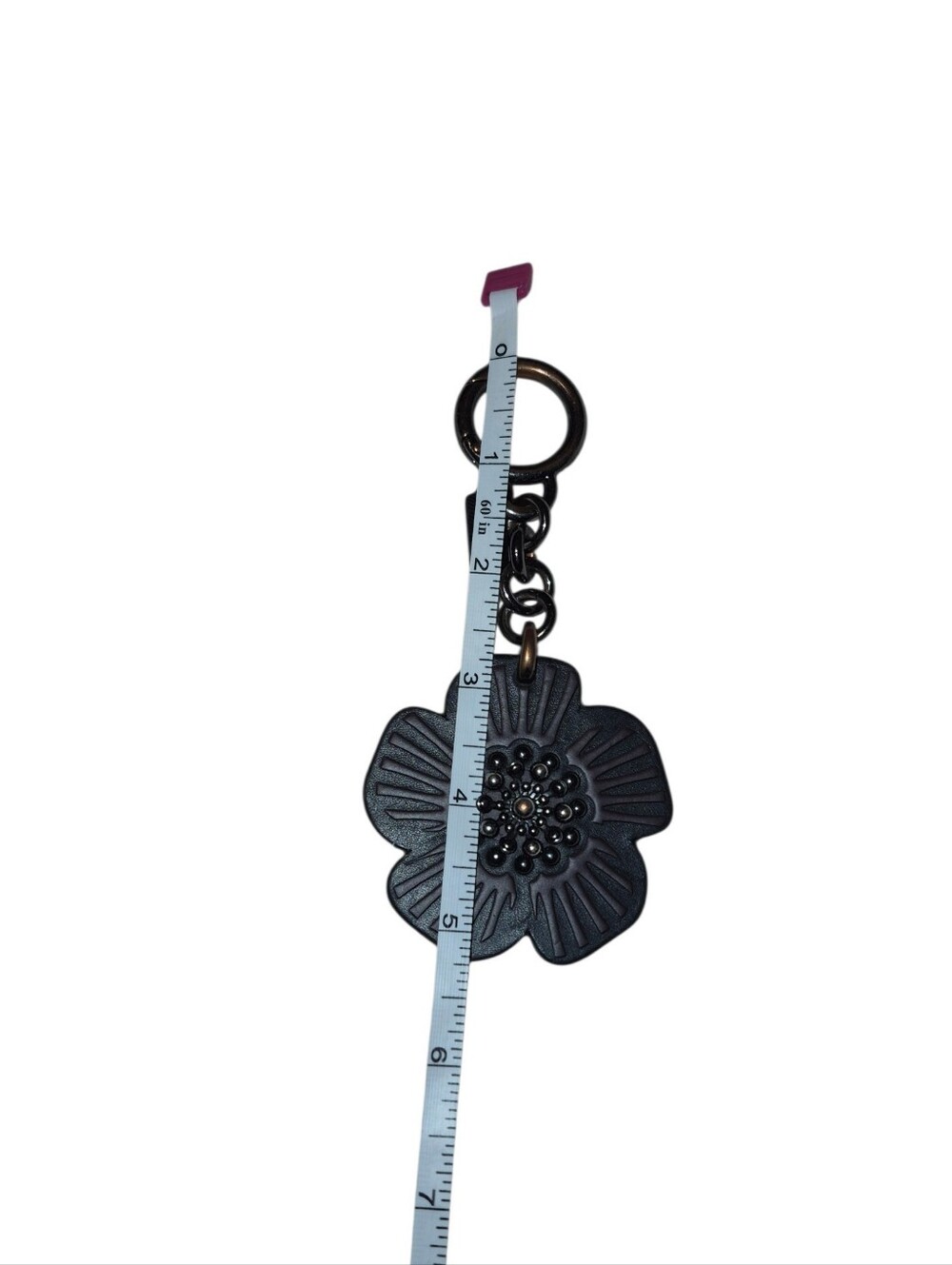Authentic COACH Tea Rose Leather Key Fob Bag Charm Keychain Black - Used - Picture 3 of 4